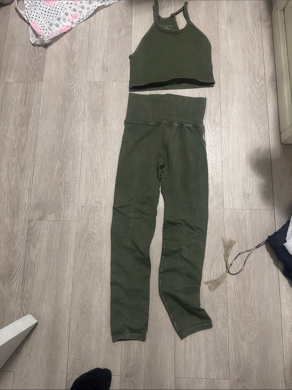 FP Movement by Free People Olive Green Ribbed Leggings Set